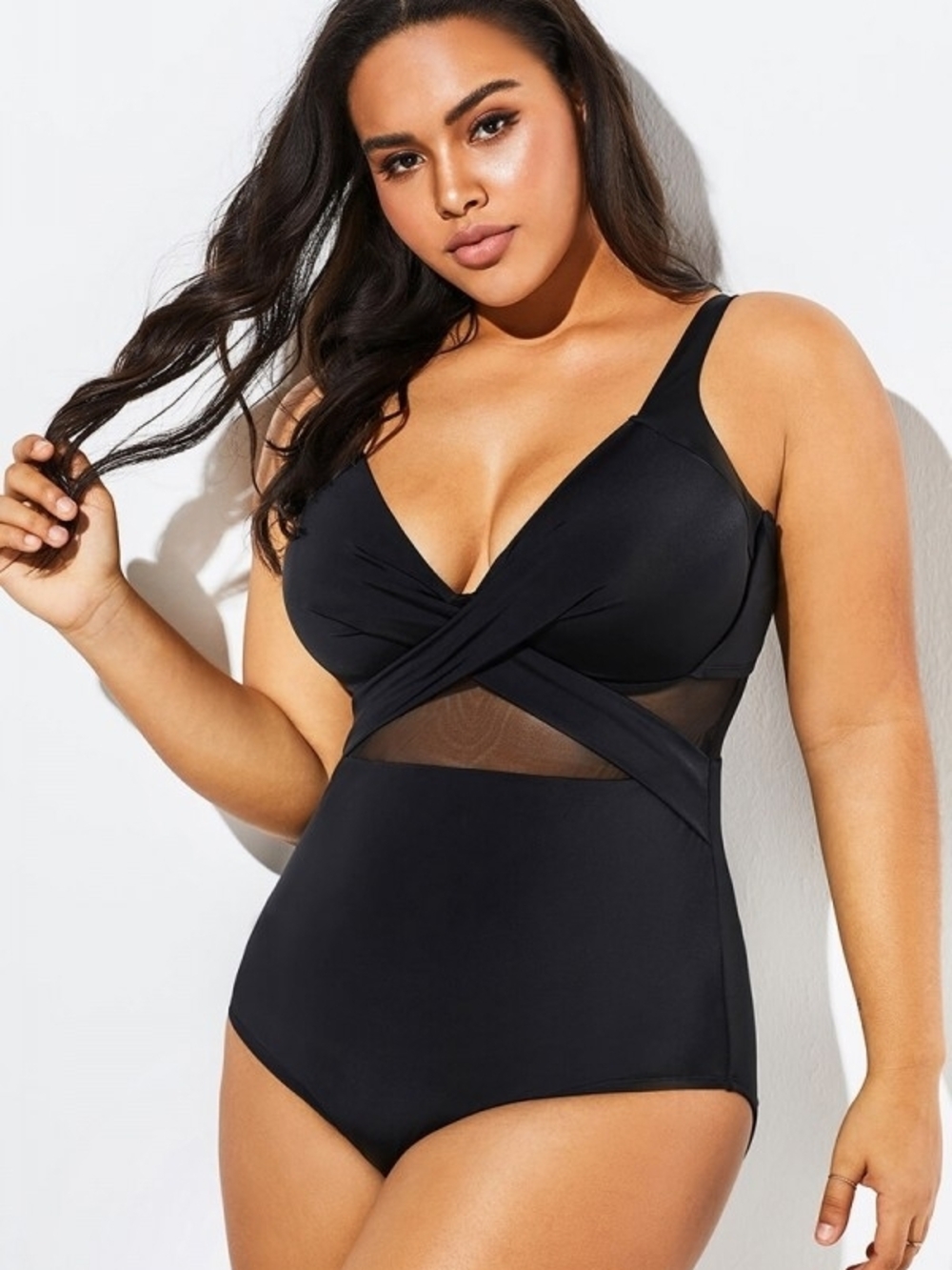 Black Cut Out Mesh Underwire One Piece Swimsuit Size 4X NWT